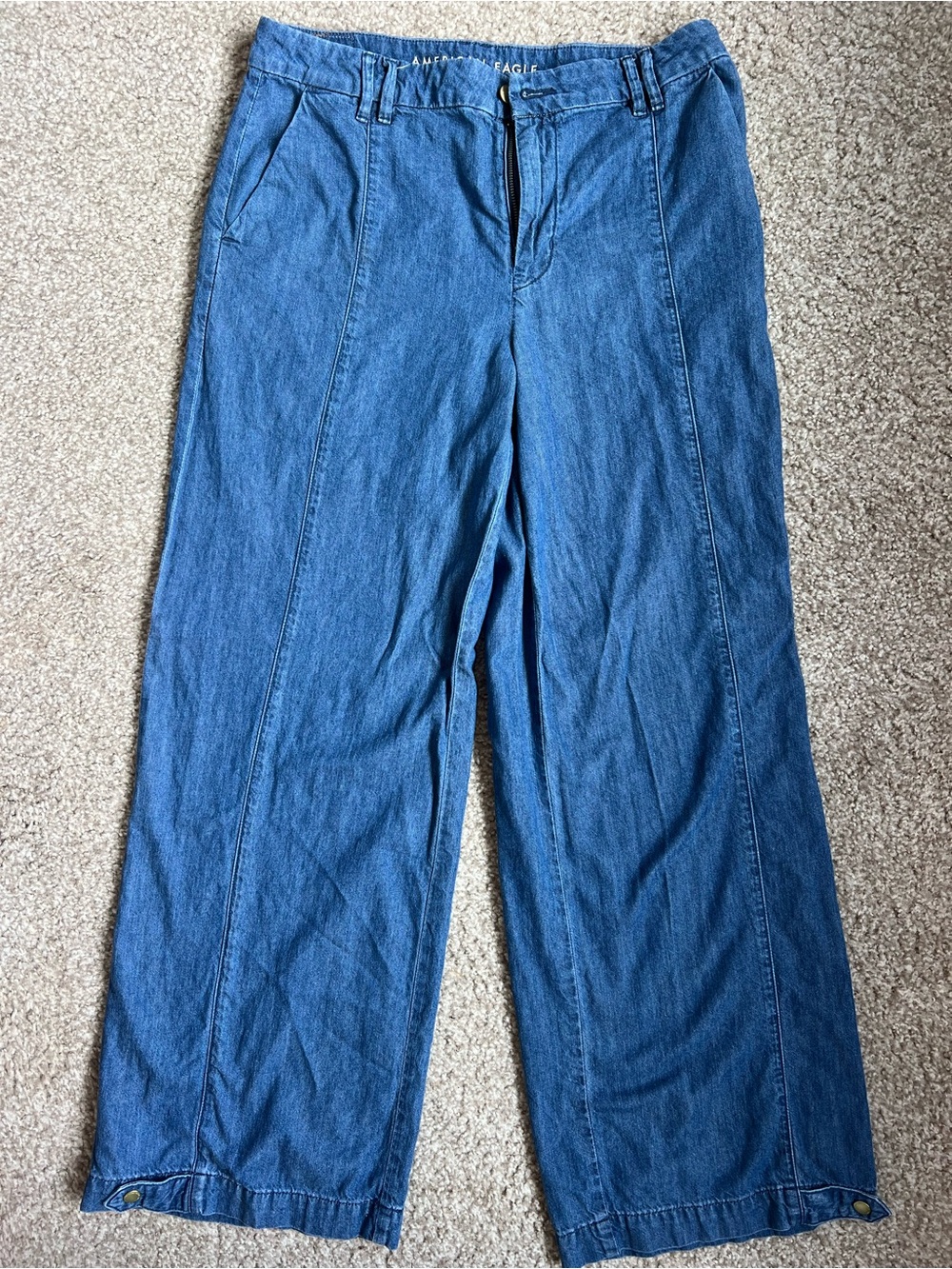American Eagle Outfitters Wide Leg Denim Jeans in Medium Blue LONG